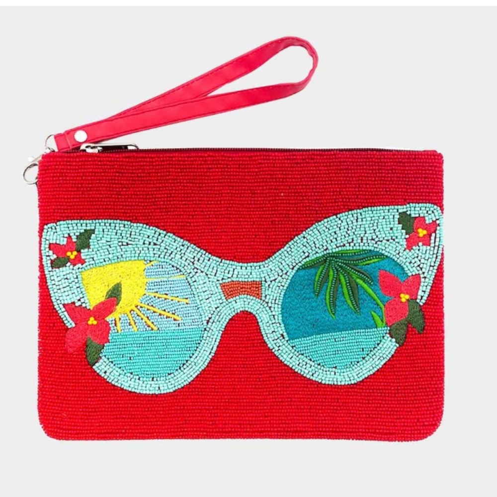 Seed Beaded Sunglasses Clutch Bag
